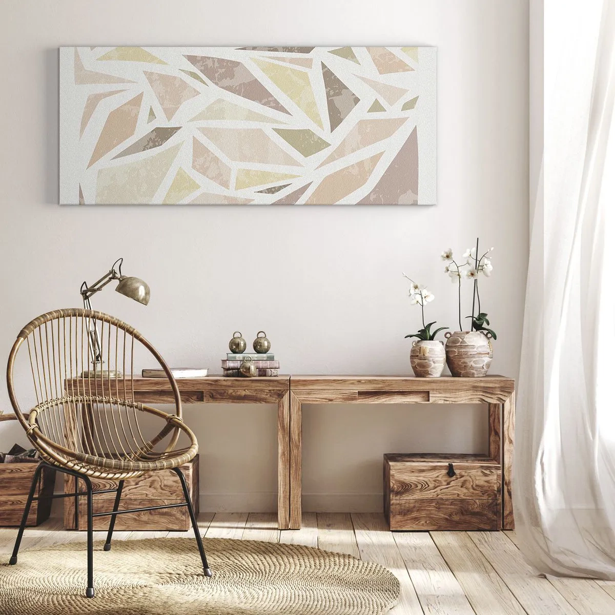 Impression sur toile - Image sur toile - Formes géométriques abstraites aux couleurs pastel - 140x50cm - Composition de vitraux - Décoration murale moderne pour le salon et la chambre ARTTOR