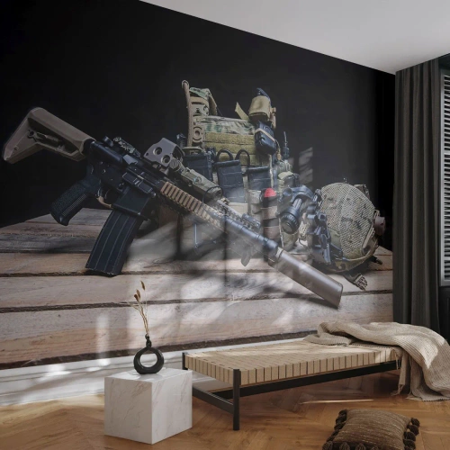 Papier Peint Autocollant Deluxe Sticker - Se reposer! - Militaire, Fusil, Arme - 450x315 cm