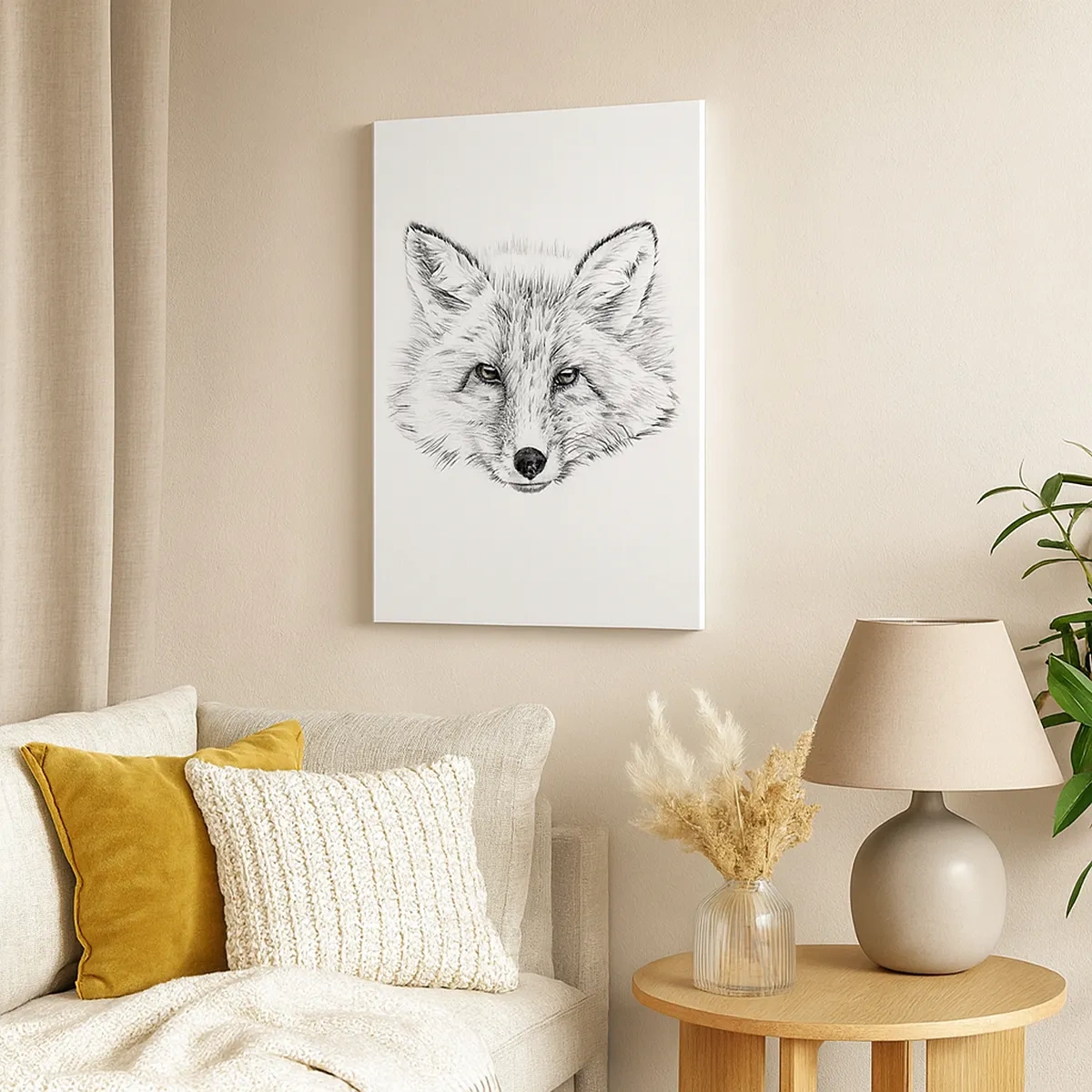 Impression sur toile - Image sur toile - Dessin en noir et blanc d'une tête de renard sur fond blanc - 50x70cm - Ces yeux peuvent-ils mentir ? - Décoration murale moderne pour le salon et la chambre ARTTOR