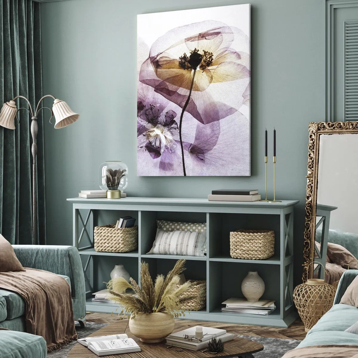 Impression sur toile - Image sur toile - Fleurs délicates et transparentes aux tons pastel - 50x70cm - Corps de fleurs transparente - Décoration murale moderne pour le salon et la chambre ARTTOR