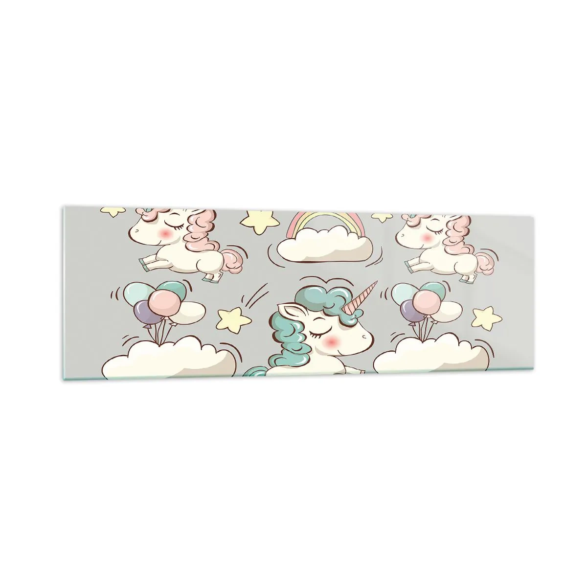 Impression sur verre - Image sur verre - Licornes mignonnes sur fond pastel - 160x50cm - Ils existe, c'est sûr… - Décoration murale moderne pour le salon et la chambre ARTTOR