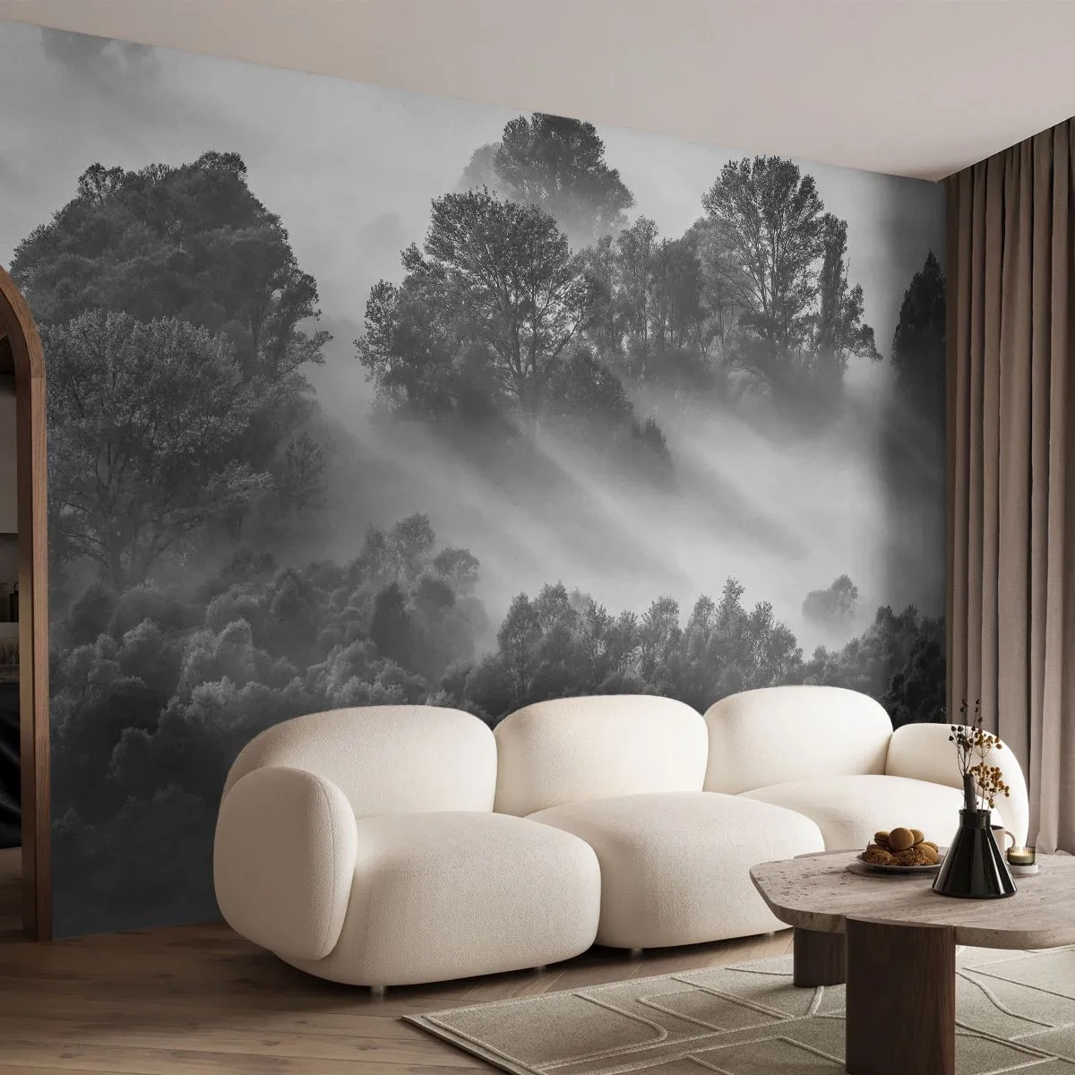 Papier Peint Autocollant Deluxe Sticker - Sortir de son sommeil - Paysage, Forêt, Brouillard - 250x175 cm