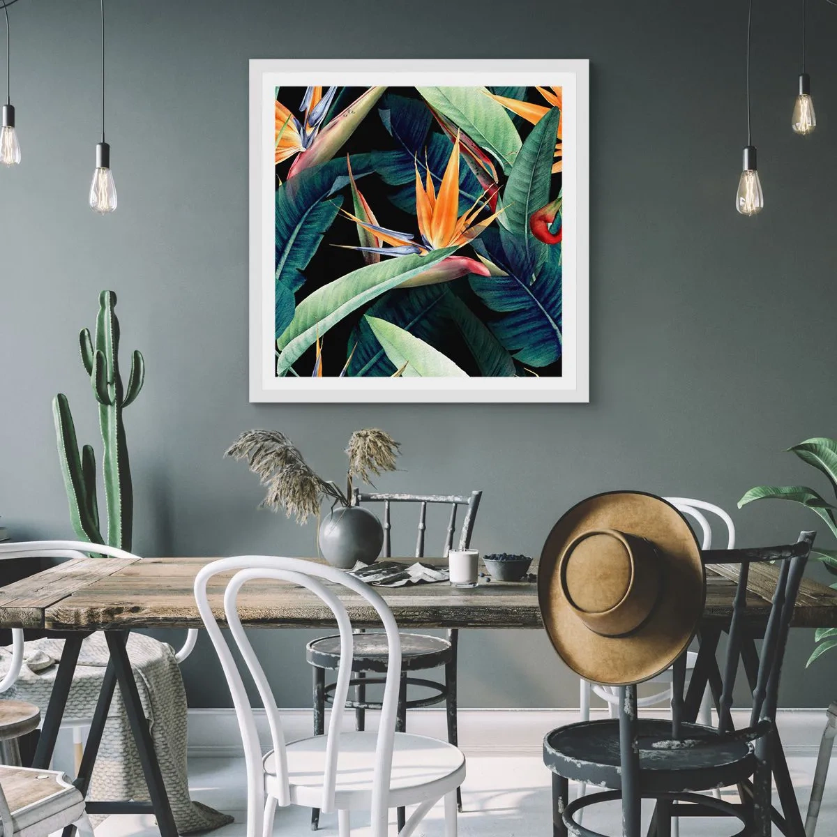 Affiche dans un cadre blanc - Poster - Fleurs flamboyantes des tropiques - 50x50 cm