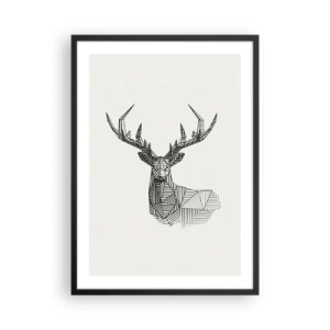 Affiche dans un cadre noir - Poster - Silhouette géométrique d'un cerf en noir et blanc - 50x70cm - Cerf dans un style cubique - Décoration murale moderne pour le salon et la chambre ARTTOR