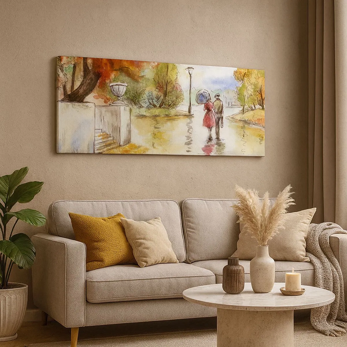 Impression sur toile - Image sur toile - Automne romantique dans le parc - 100x40 cm