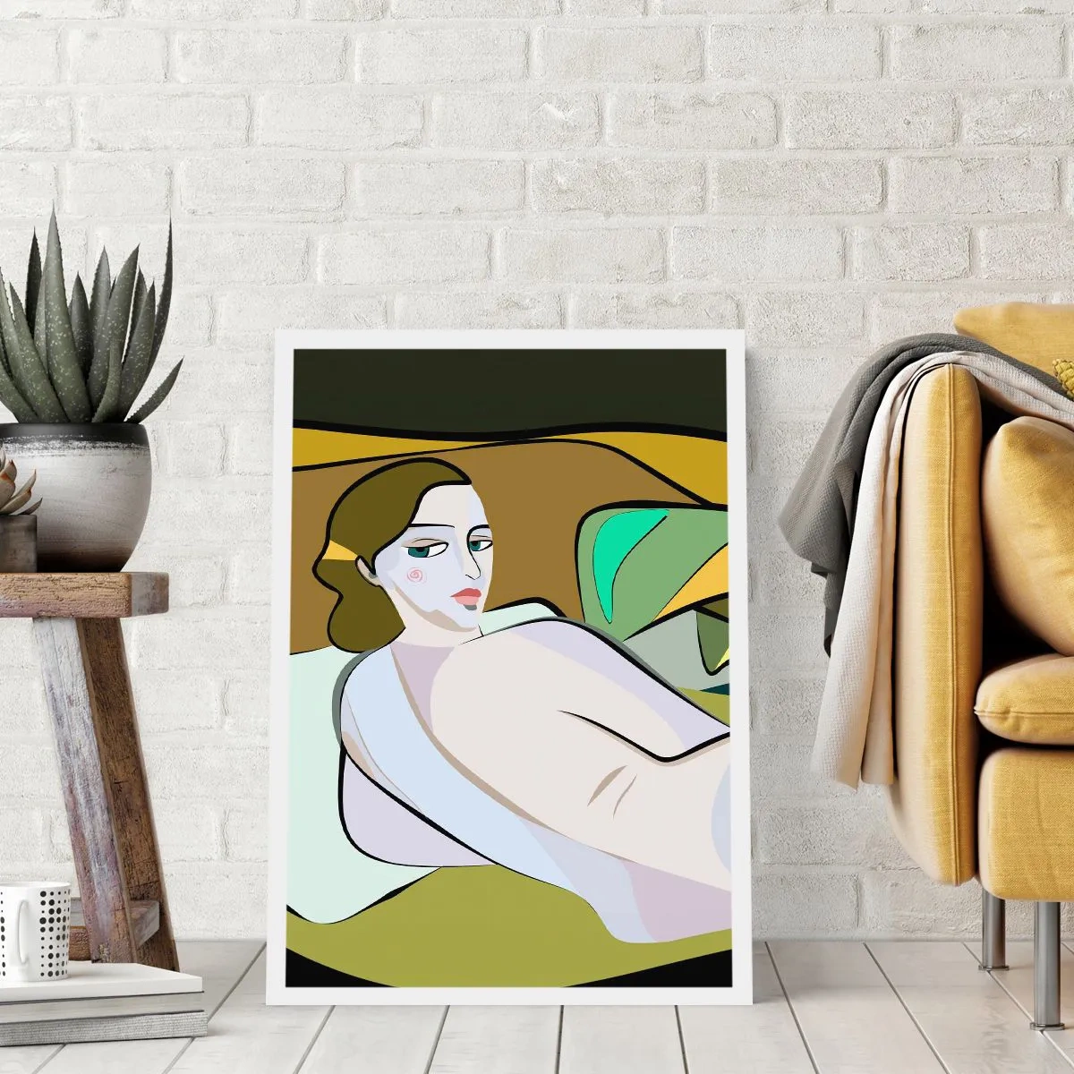 Affiche - Poster - Une femme dans un style abstrait sur un fond vert et marron - 50x70cm - Portrait intime - Décoration murale moderne pour le salon et la chambre ARTTOR