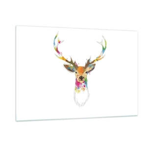 Impression sur verre - Image sur verre - Silhouette colorée d'un cerf sur fond blanc dans un style abstrait - 120x80cm - Un cerf doux baigné de couleur - Décoration murale moderne pour le salon et la chambre ARTTOR