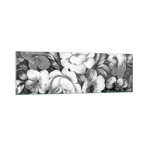 Impression sur verre - Image sur verre - Fleurs noires et blanches dans une composition classique et élégante - 160x50cm - Belle même en gris - Décoration murale moderne pour le salon et la chambre ARTTOR