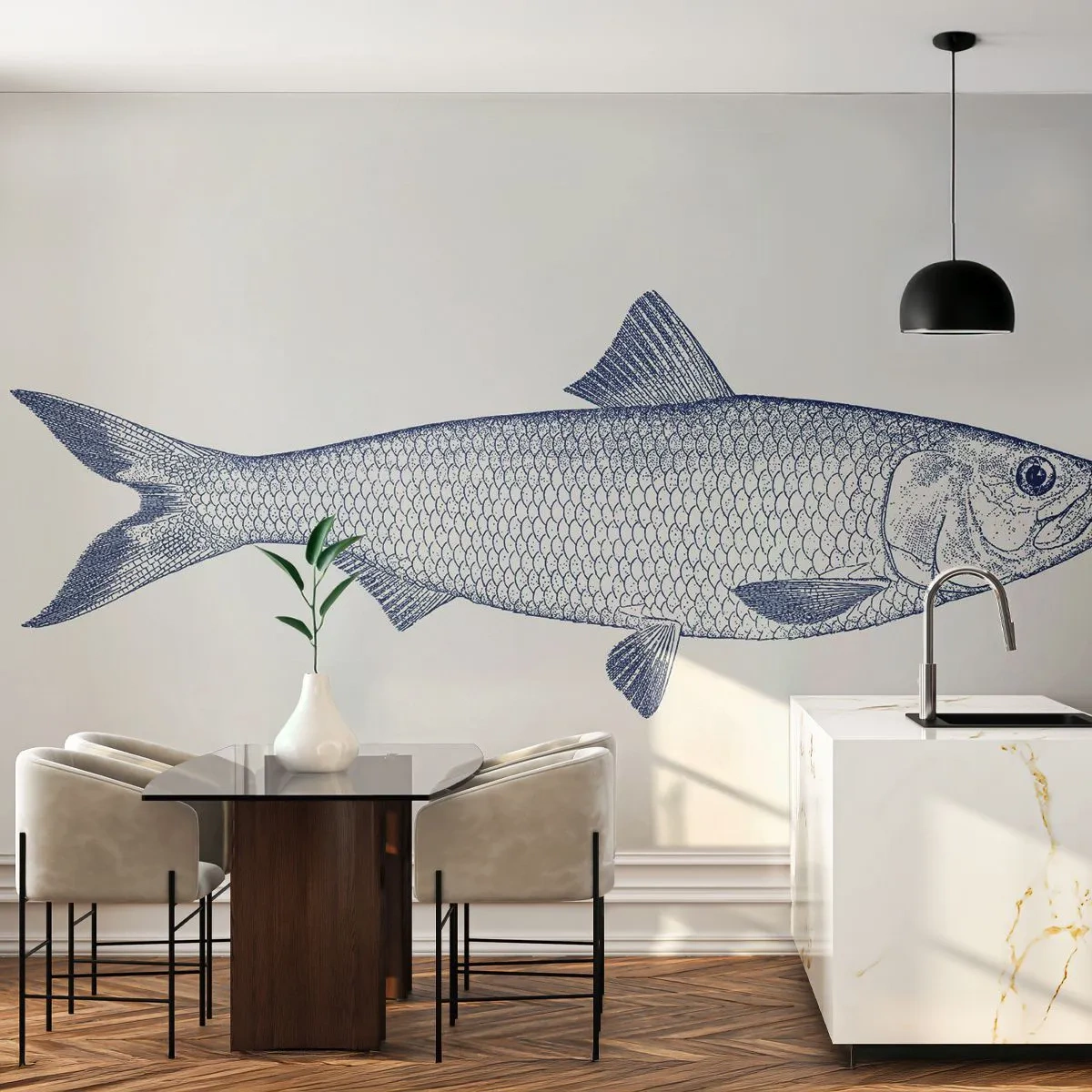 Papier Peint Photo Premium Canvas - Salutations des mers du nord - Poisson, Animal marin, Style bord de mer - 250x175 cm