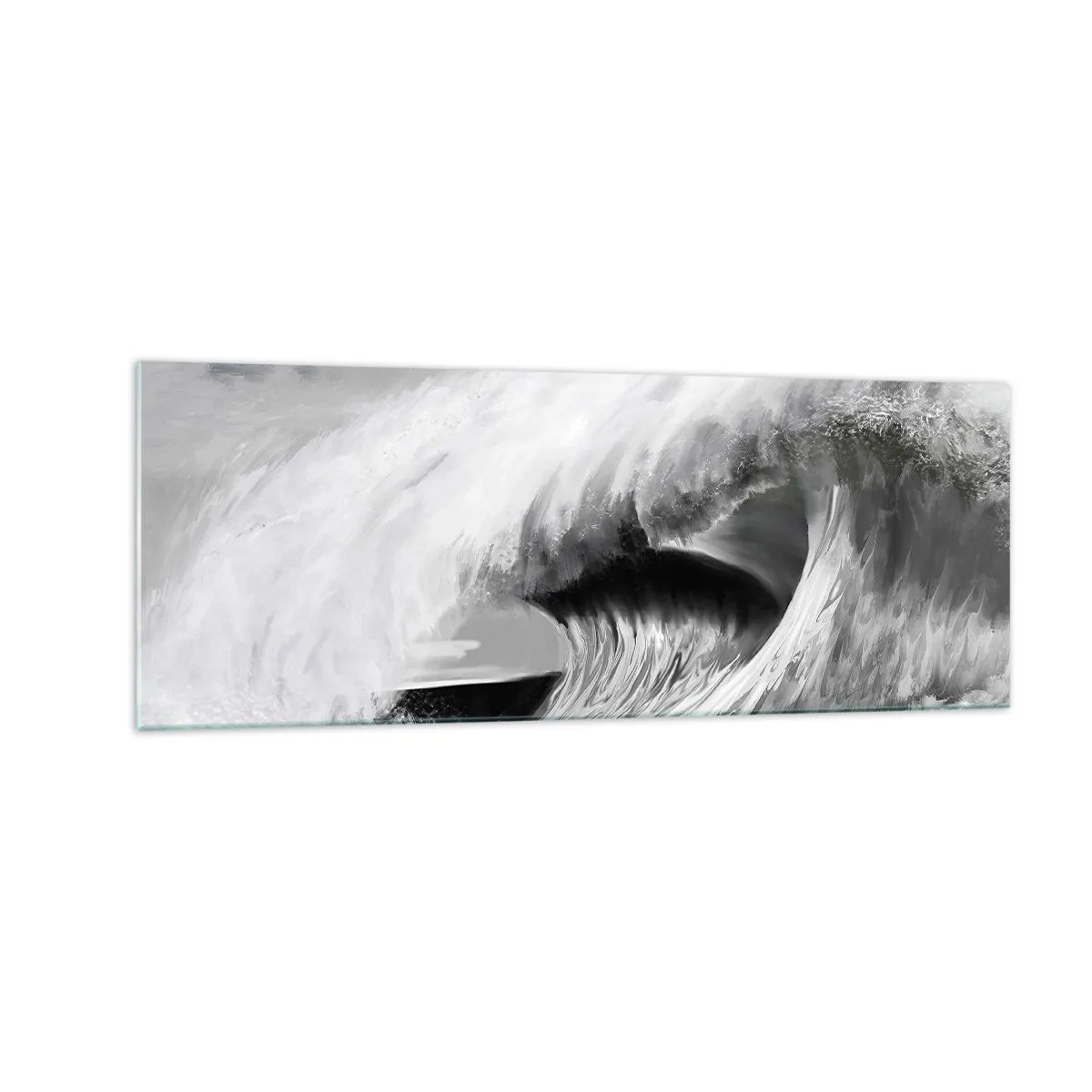 Impression sur verre - Image sur verre - Vague océanique spectaculaire en monochrome - 140x50cm - La colère de l'océan - Décoration murale moderne pour le salon et la chambre ARTTOR