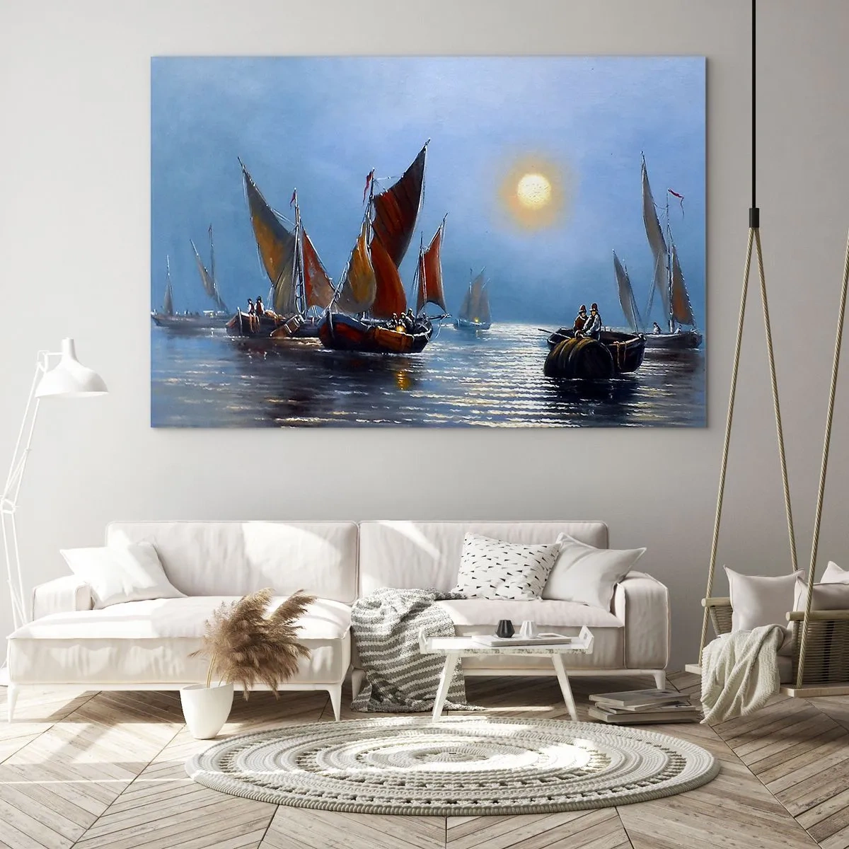 Impression sur verre - Image sur verre - Pêche de nuit - 70x50cm - Pêche de nuit - Décoration murale moderne pour le salon et la chambre ARTTOR