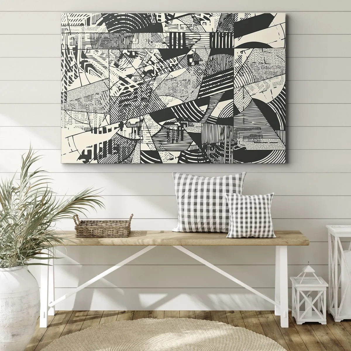Impression sur toile - Image sur toile - Motifs géométriques abstraits dans des tons de vert sur fond clair - 70x50cm - Dynamique du modernisme - Décoration murale moderne pour le salon et la chambre ARTTOR