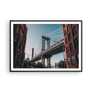 Affiche dans un cadre noir - Poster - Un pont entre les bâtiments dans un paysage urbain - 100x70cm - Sur les vagues de la ville - Décoration murale moderne pour le salon et la chambre ARTTOR