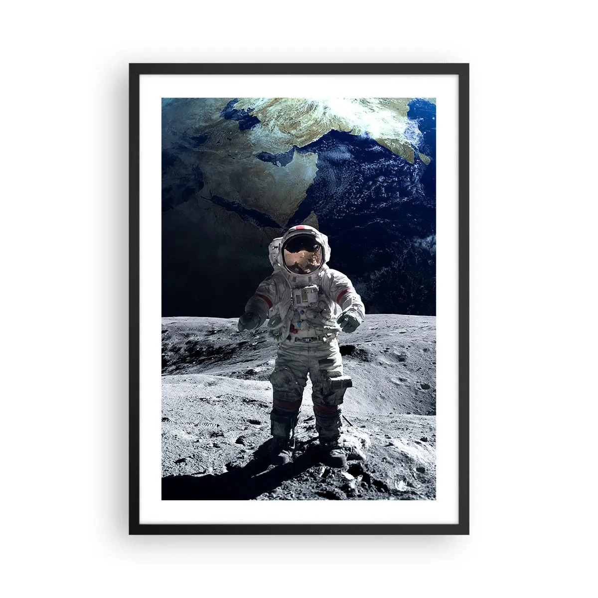 Affiche dans un cadre noir - Poster - Astronaute à la surface de la lune - 50x70cm - Salutations de la lune - Décoration murale moderne pour le salon et la chambre ARTTOR