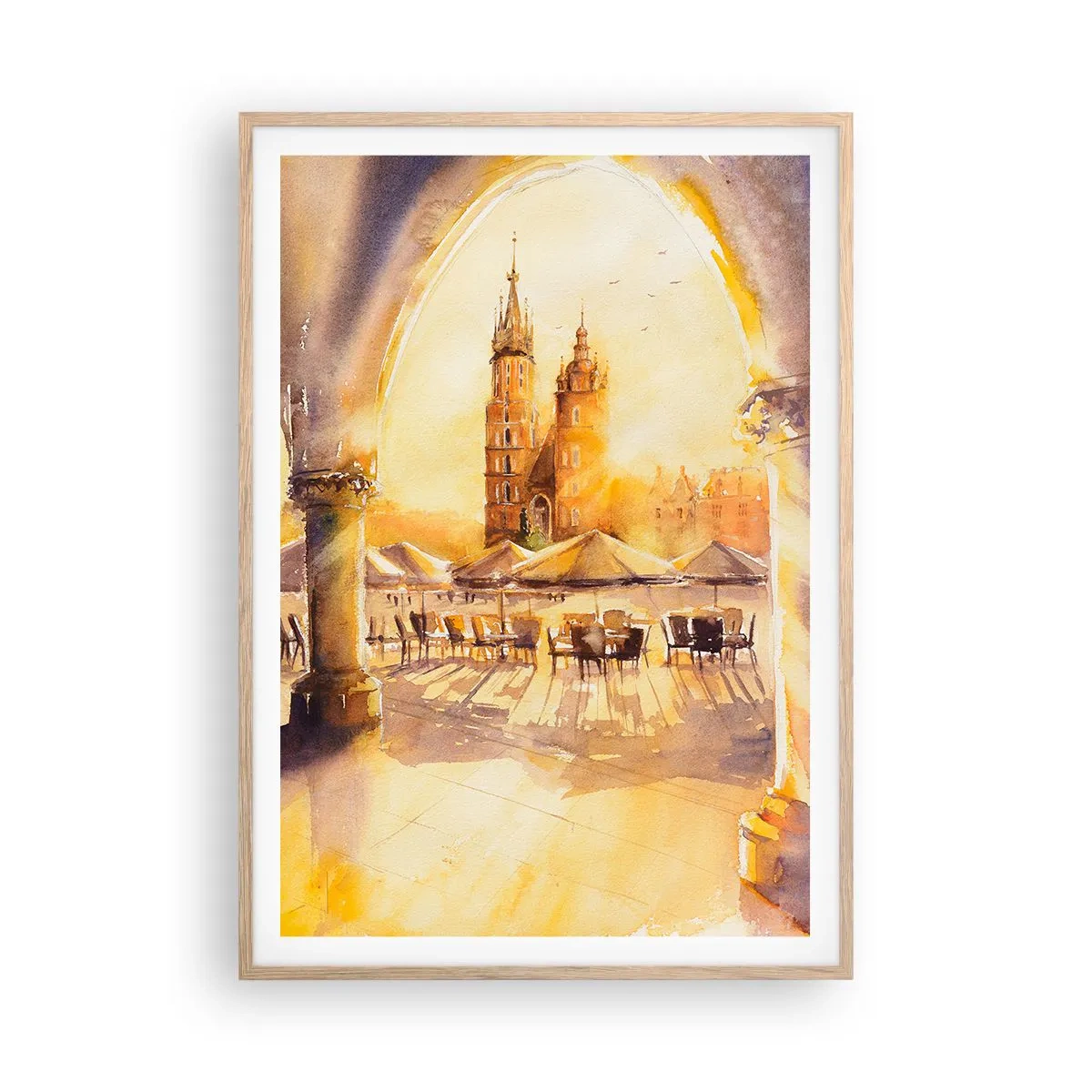 Affiche dans un chêne clair - Poster - À l'est, sur la place du marché de Cracovie - 70x100 cm
