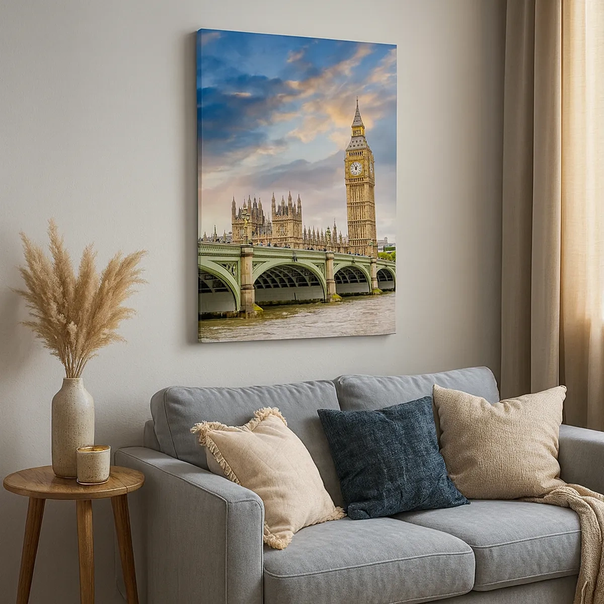 Impression sur toile - Image sur toile - Big Ben et le pont de Westminster contre le ciel au crépuscule - 50x70cm - Le temps s'est arrêté dans l'Empire - Décoration murale moderne pour le salon et la chambre ARTTOR