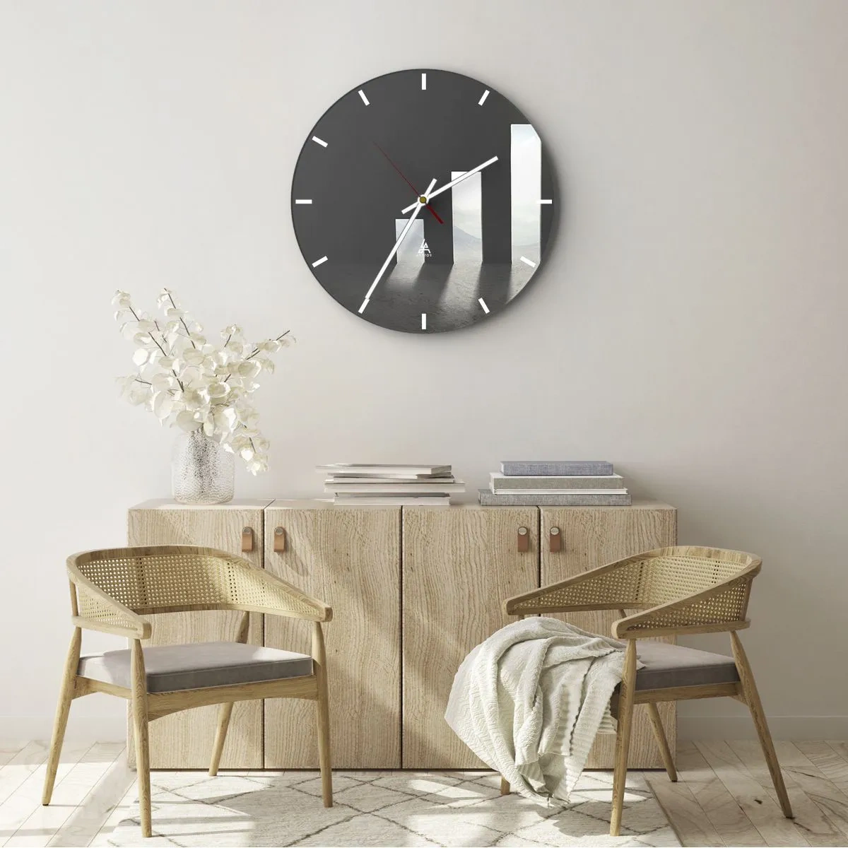 Horloge murale - Pendule murale - La silhouette d'un homme à la lumière des portails géométriques - 30x30cm - Succès – impression - Décoration murale moderne pour le salon, la cuisine et la chambre ARTTOR