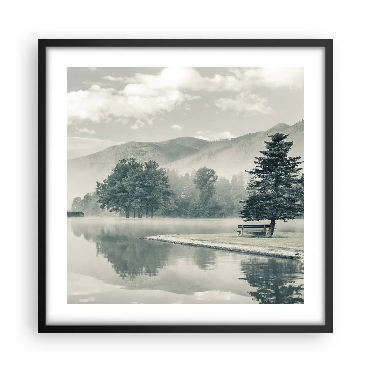 Affiche dans un cadre noir - Poster - Le lac dort encore - 50x50 cm