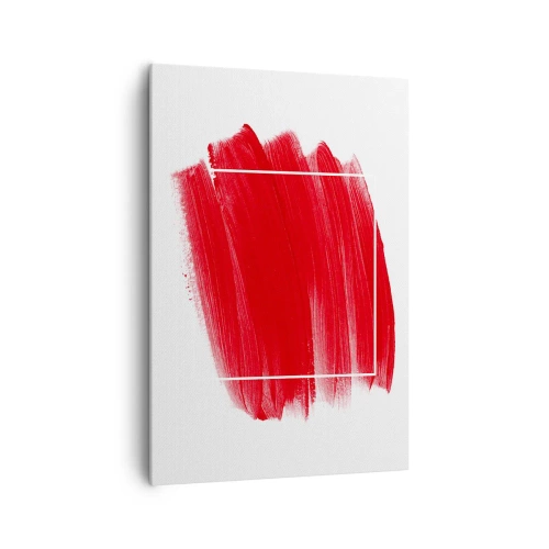 Impression sur toile - Image sur toile - Coup de pinceau rouge avec bordure blanche - 70x100cm - En dehors du cadre - Décoration murale moderne pour le salon et la chambre ARTTOR