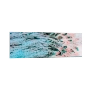 Impression sur verre - Image sur verre - Gros plan de plumes aux couleurs rose saphir pastel - 160x50cm - Duvet rose saphir - Décoration murale moderne pour le salon et la chambre ARTTOR