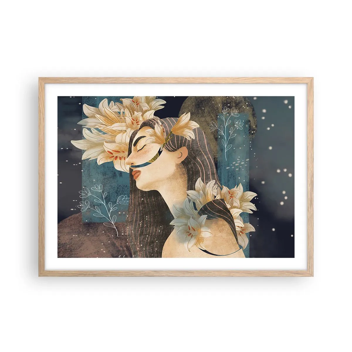 Affiche dans un chêne clair - Poster - Conte de fée sur la princesse lilas - 70x50 cm