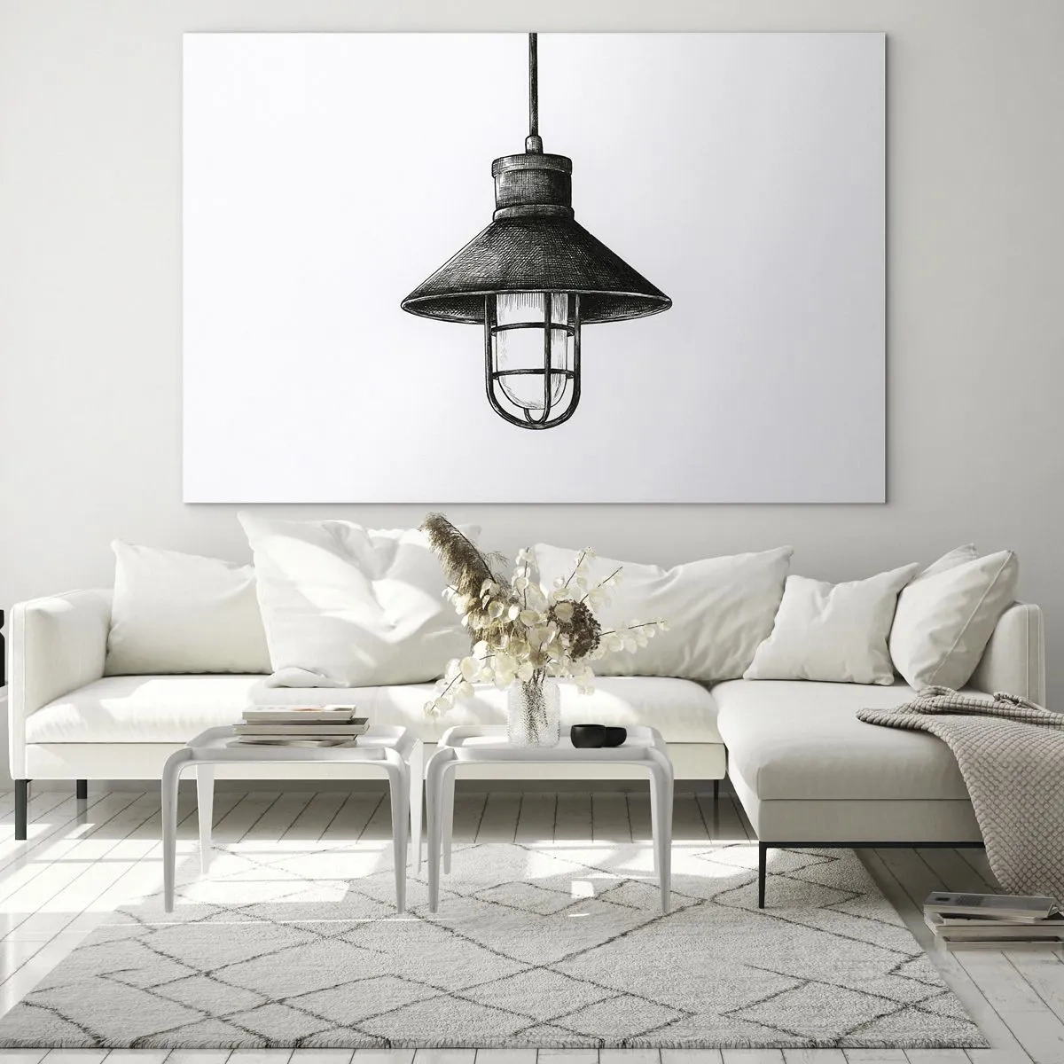 Impression sur verre - Image sur verre - Lampe à suspension noire de style industriel - 70x50cm - Comme il y a des années… - Décoration murale moderne pour le salon et la chambre ARTTOR