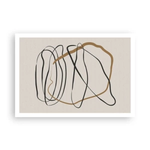 Affiche - Poster - Lignes artistiques en noir et or sur fond clair - 100x70cm - Composition – danse en boucle - Décoration murale moderne pour le salon et la chambre ARTTOR