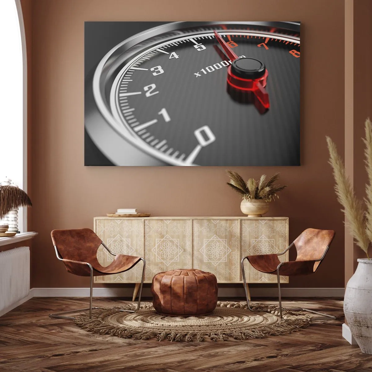 Impression sur toile - Image sur toile - Gros plan du tachymètre avec l'aiguille rouge - 100x70cm - Faites le plein - Décoration murale moderne pour le salon et la chambre ARTTOR