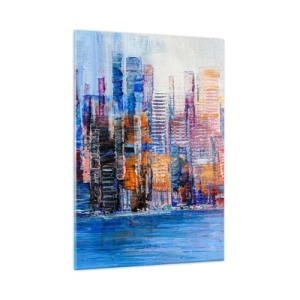 Impression sur verre - Image sur verre - Un panorama coloré de la ville peint avec des coups de pinceau - 50x70cm - Une métropole joyeuse - Décoration murale moderne pour le salon et la chambre ARTTOR