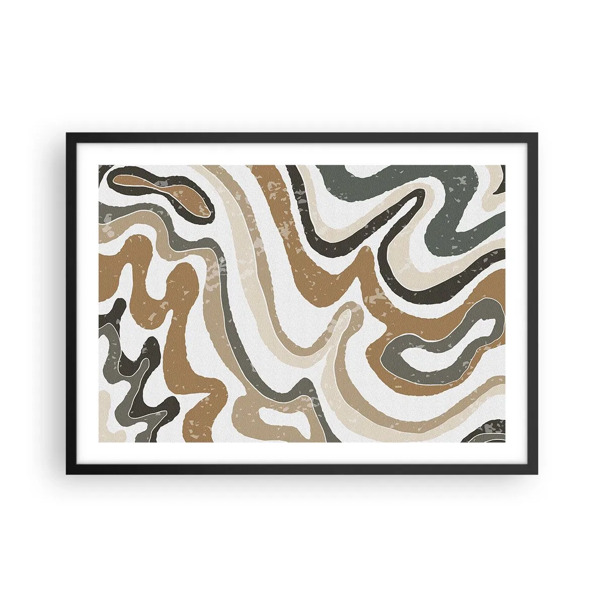 Affiche dans un cadre noir - Poster - Motifs terreux dans des tons de marron et de vert - 70x50cm - Méandres de couleurs de la terre - Décoration murale moderne pour le salon et la chambre ARTTOR