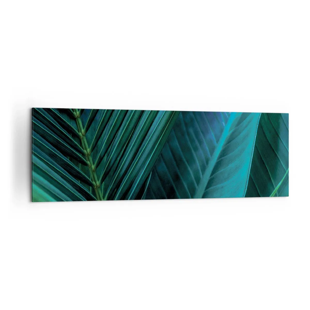 Impression sur toile - Image sur toile - Gros plan de feuilles vertes tropicales - 160x50cm - L'anatomie du vert - Décoration murale moderne pour le salon et la chambre ARTTOR