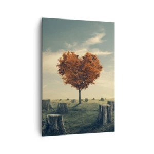 Impression sur toile - Image sur toile - Un arbre en forme de cœur dans un champ de souches, symbole d'espoir - 70x100cm - Il y a toujours de l'espoir - Décoration murale moderne pour le salon et la chambre ARTTOR
