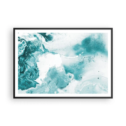 Affiche dans un cadre noir - Poster - Abstraction dans des tons de bleu avec de délicats accents de blanc - 100x70cm - Marécage bleu - Décoration murale moderne pour le salon et la chambre ARTTOR