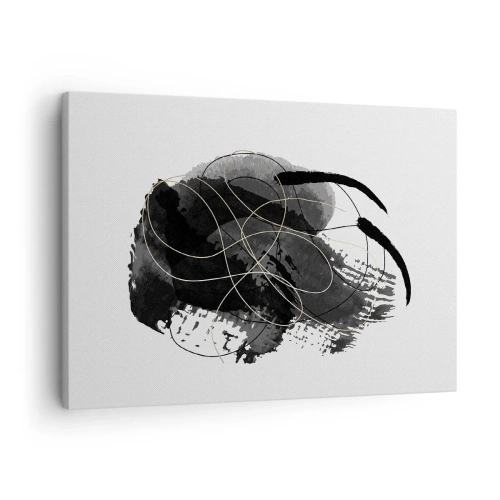 Impression sur toile - Image sur toile - Abstraction en noir et or sur fond blanc - 70x50cm - Fait de noir - Décoration murale moderne pour le salon et la chambre ARTTOR