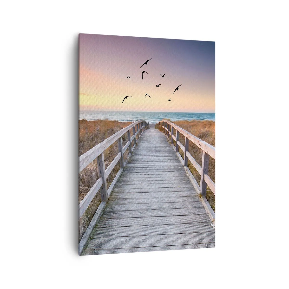 Impression sur toile - Image sur toile - Jetée en bois menant à la plage au coucher du soleil - 70x100cm - Envol des espaces - Décoration murale moderne pour le salon et la chambre ARTTOR