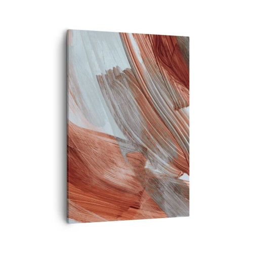 Impression sur toile - Image sur toile - Coups de pinceau abstraits dans des tons de cuivre et de gris - 50x70cm - Abstraction venteuse et automnale - Décoration murale moderne pour le salon et la chambre ARTTOR