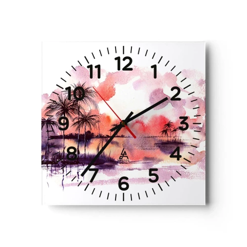 Horloge murale - Pendule murale - La tranquillité des tropiques en rouge - 40x40 cm