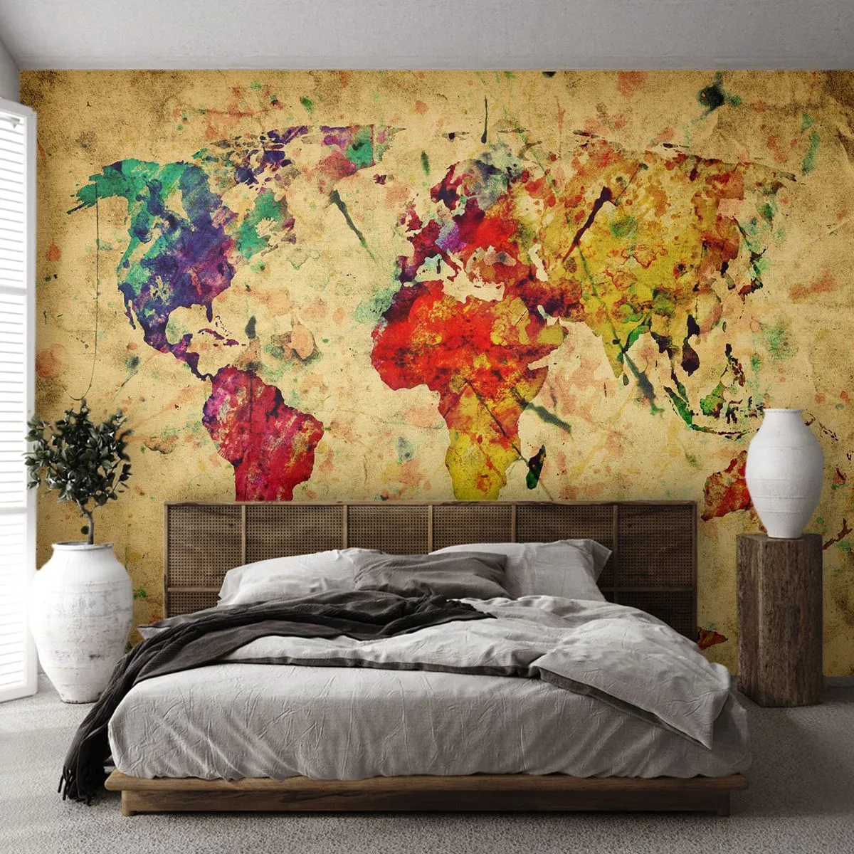 Papier Peint Photo Standard Eco - Carte du monde colorée à l'aquarelle - 100x70cm - La vie comme du papier carte coloré - Décoration murale moderne pour le salon et la chambre ARTTOR