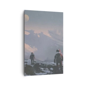 Impression sur toile - Image sur toile - Des astronautes sur une planète extraterrestre avec une épave de vaisseau spatial - 80x120cm - Sous une étoile inconnue - Décoration murale moderne pour le salon et la chambre ARTTOR