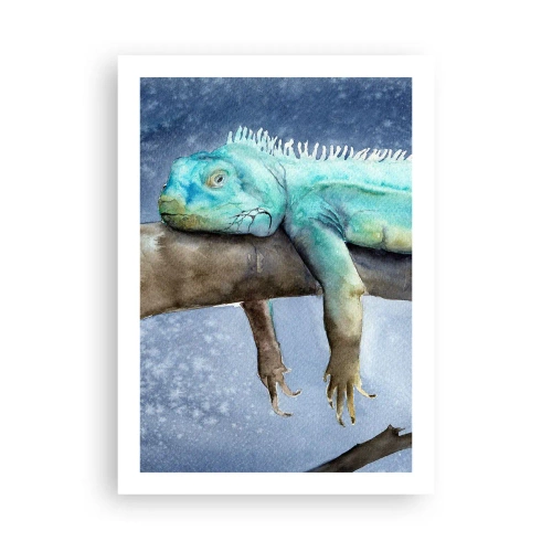 Affiche - Poster - Une aquarelle représentant un iguane reposant sur une branche. - 50x70cm - Tout va bien! - Décoration murale moderne pour le salon et la chambre ARTTOR