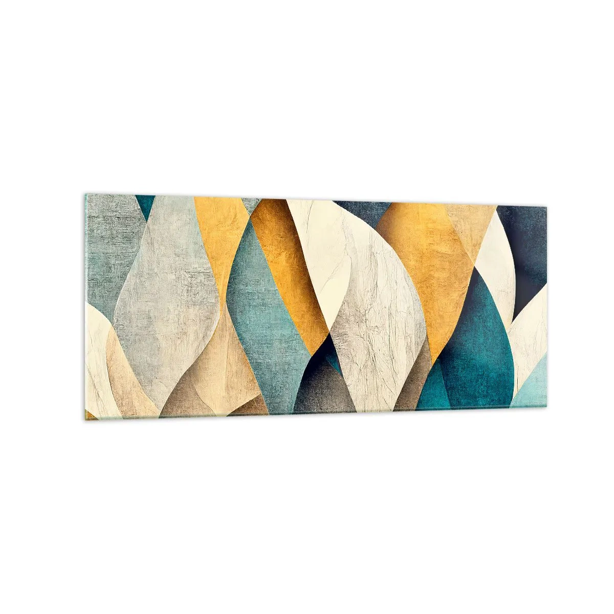 Impression sur verre - Image sur verre - Vagues abstraites dans des tons de bleu et d'or - 120x50cm - Rythme et vague - Décoration murale moderne pour le salon et la chambre ARTTOR