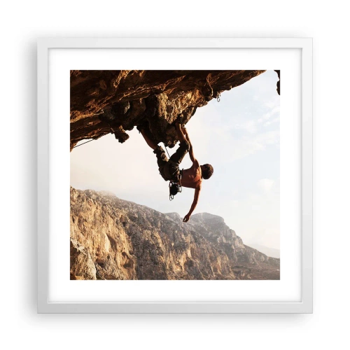 Affiche dans un cadre blanc - Poster - Le monde rétréci dans une main sur une coupe de rocher - 40x40 cm