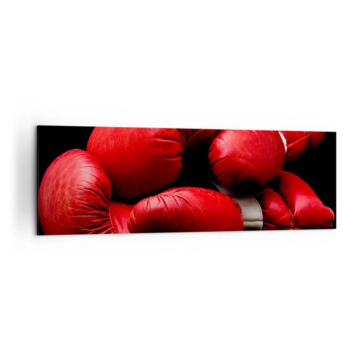 Impression sur toile - Image sur toile - Gants de boxe rouges sur fond noir - 160x50cm - Les émotions du combat sont derrière nous - Décoration murale moderne pour le salon et la chambre ARTTOR