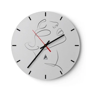Horloge murale - Pendule murale - Un portrait minimaliste d'une femme réalisé avec des lignes sur fond blanc. - 30x30cm - Méandre du rêve - Décoration murale moderne pour le salon, la cuisine et la chambre ARTTOR