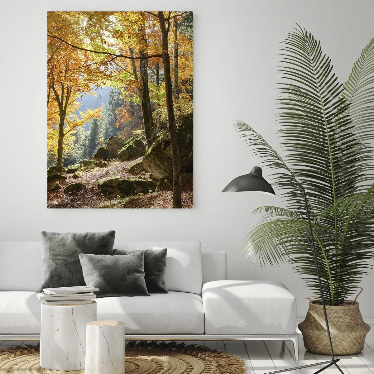 Impression sur verre - Image sur verre - Une forêt d'automne pleine de feuilles dorées et de soleil - 70x100cm - Il est temps de se détendre - Décoration murale moderne pour le salon et la chambre ARTTOR