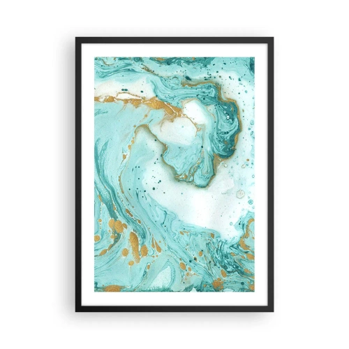 Affiche dans un cadre noir - Poster - Abstraction turquoise et or dans un style marbré - 50x70cm - Sous la grande vague de l'ère Edo - Décoration murale moderne pour le salon et la chambre ARTTOR