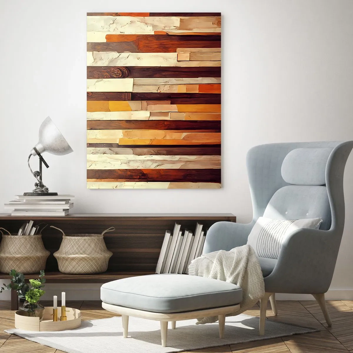 Impression sur verre - Image sur verre - Une composition de rayures verticales dans des tons de bois et de beige - 50x70cm - Hymne des arbres forestiers - Décoration murale moderne pour le salon et la chambre ARTTOR