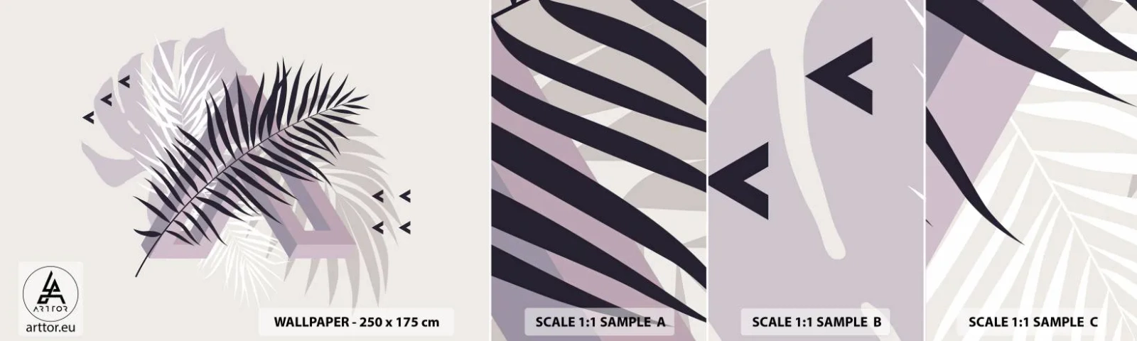 Échantillon De Papier Peint Standard Eco - L'ombre de l'obscurité - Graphique, Feuille de palmier, Morceau - 100x30 cm