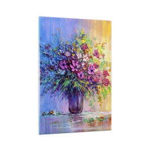 Impression sur verre - Image sur verre - Un bouquet de fleurs colorées dans un vase sur un fond dégradé - 70x100cm - Cadeau d'été de la prairie - Décoration murale moderne pour le salon et la chambre ARTTOR