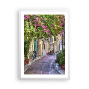 Affiche dans un cadre blanc - Poster - Allée fleurie - 50x70 cm